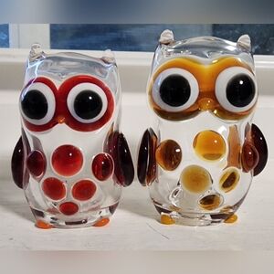 Hand Made Blown Glass Owl Salt and Pepper Mini Shakers